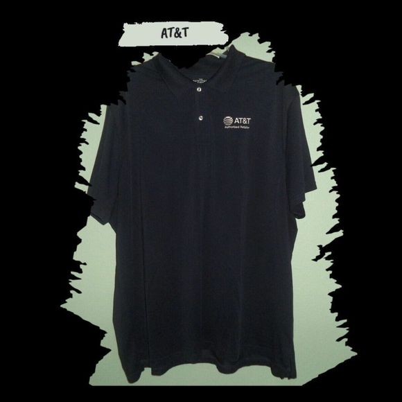 OUTFITTERS LANDS END AT&T SHORT SLEEVE POLO SHIRT NAVY POLYESTER~MENS SIZE 3XL - Picture 1 of 4